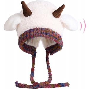Animal Hat Cute Sheep Cap for Girls, Soft Lamb Beanie with Ear Flaps, Winter Headwear Cosplay Props Party Supplies (One Size, White)