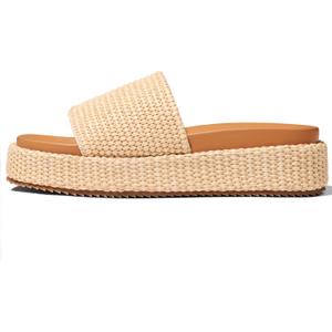 EQAUDES Women's Platform Wedge Sandals Open Toe Summer Espadrilles Beach Raffia Slip On Cute Woven Dress Shoes Comfortable Resort Wear Trending 2025 (8, 1 Apricot)