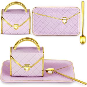 Zubebe 1 Set Coffee Mug Elegant Handbag Shaped Cup Mother's Day Modern Ceramic Purse Mug with Spoon and Saucer, 10oz Cute Creative Tea Cup for Woman Girls Gift (Purple)