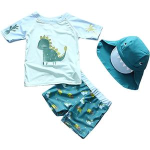 Baby Toddler Boys Two Pieces Swimsuit Set Swimwear Dinosaur Bathing Suit Rash Guards with Hat UPF 50+ (18-24 Months, Navy)
