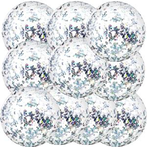 Civaner 10 Pcs Inflatable Glitter Beach Balls 16 Inch Large Sparkly Confetti Pool Balls Clear Blow up Balloon Toys for Wedding Baby Shower Birthday 2026 New Year Party Decoration(Silver,Glitter)