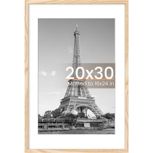 upsimples 20x30 Poster Frame, Display Pictures 16x24 with Mat or 20x30 Without Mat, Wall Hanging Picture Frame, Natural, 1 Pack