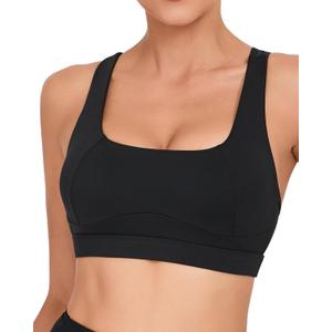 RUNNING GIRL Y-Back Sports Bras for Women, Medium Impact Wirefree Padded Bra Workout Crop Top Longline Sports Bra Push up (Large)