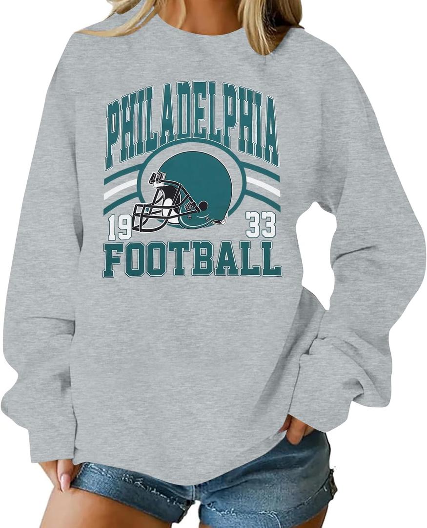 MNLYBABY Football Sweatshirt Women Game Day Sweatshirts Football Team Fans Pullover Long Sleeve Crew Neck Tops (Gray, XXL)