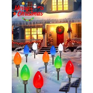 10 Pack Large C9 Christmas Decorations Outdoor Waterproof, Solar C9 Christmas Lights Outdoor with 2 Modes, Solar Pathway Lights for Outside Party Yard Lawn Patio Walkway Xmas Decoration (Multicolor)
