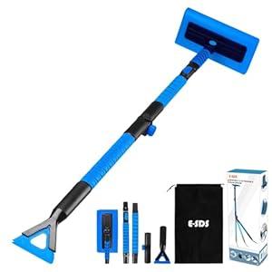 E-SDS 60” Snow Broom Ice Scraper Bendable Snow Remover for Cars with 12.2” Foam Head, Extendable Snow Brush for Car, Truck and SUV, Blue