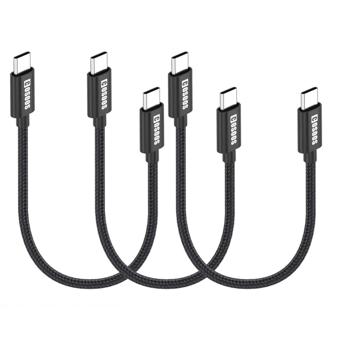 COSOOS 3-Pack Short USB C to USB-C Cables (10in/26cm) Nylon Braided 60W Fast Charging Syncing Type C Cable Cord for iPhone 15 Pro Max, Samsung Galaxy S23, Z, iPad Pro, PD C Charger