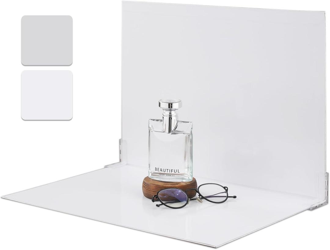 SITTO 2-in-1 Product Photography Backdrops, Flat Lay Photo Boards with 2Pcs Bracket, 17x12 Inch Silver and Bright White Photo Reflector Cardboard for Makeup,Jewelry and Other Small Product