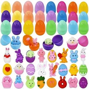 24 Pack Plastic Easter Eggs with 24 Pack Easter Mochi Squishy Toy for Kids Boys Girls Toddlers Easter Egg Fillers Bulk, Easter Basket Stuffers Party Favors Gifts Classroom Prize Supplies