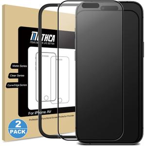 Mothca 2 Pack Matte Glass Full Coverage Screen Protector for iPhone Air 6.5-inch, Anti-Glare Anti-Fingerprint Black Edge Tempered Glass Film with Easy Installation Tool, Smooth as Silk