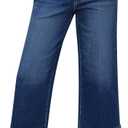 GRAPENT Capri Jeans for Women Wide Leg High Waisted Effortless Flow Pull On Stretchy Denim Elastic Waist Pants with Pockets (Blue, M)