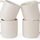 famiware Coffee Mug Set for 4, Star 12 oz Catering Mugs Cup Set with Handle for Coffee, Tea, Cocoa, Milk - Ceramic Stoneware Drinkware Set, Matte White