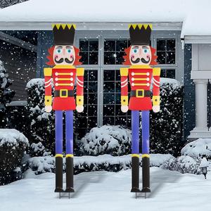 GlikCeil 2Pcs 6ft Large Vintage Metal Christmas Nutcracker Outdoor Decoration Xmas Nutcracker Yard Signs Christmas Tall Metal Soldier Stakes Ornament for Holiday Garden Lawn Porch Pathway