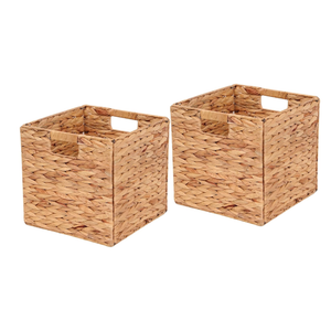 11x11in Storage Baskets Cube Baskets 2 pcs Baskets,Foldable Handwoven Water Hyacinth Laundry Organizer,Cube Storage Baskets for Shelf