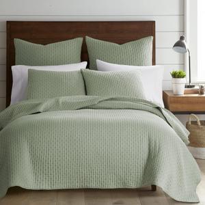 Levtex Home Cross Stitch Reversible King/Cal King Quilt Set (106x92in) and 2 Pillow Shams (36x20in) - Stitch Texture - Desert Sage - Cotton King Size Quilt Bedding Set - Lightweight Soft Pre-Washed (Sege Green)