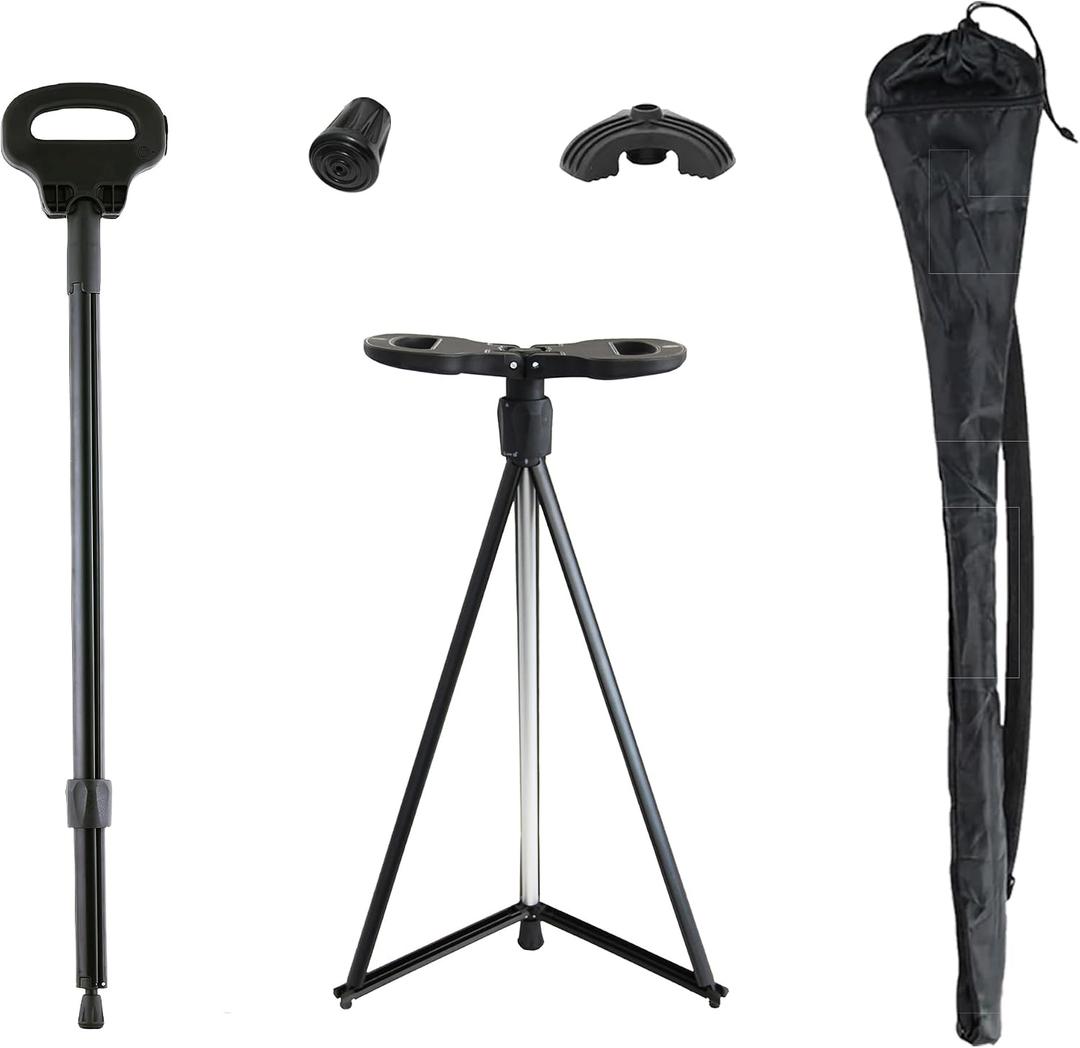 XXL Portable Walking Cane with Seat, Adjustable 34"-37" Foldable Lightweight Aluminum Anti-Slip Walking Stick for Men & Women, 550 Lbs Cane with Chair for Travel Hiking with Carry Bag