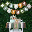 Wild One High Chair Banner Brown Green Felt Happy Birthday Banner Pre-Strung Jungle Safari Birthday Party Decorations For 1st Boy Party Backdrop