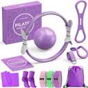 Pilates Ring Set for Women, Home Workout Pilates Equipment with Resistance Bands, 14'' Magic Circle, Mini Ball, Pilates Starter Kit for Strength, Toning and Flexibility (Medium-Level2, Purple)