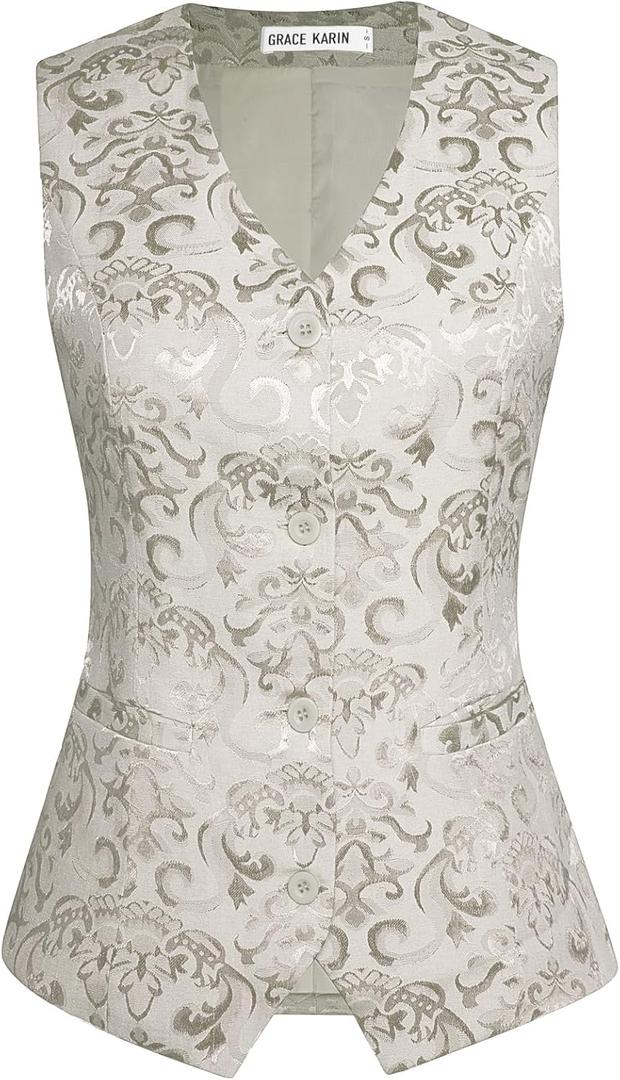GRACE KARIN Womens Waistcoat Vest Vintage Steampunk Dress Jacquard Jacket Medium