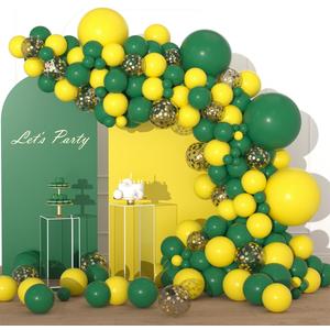 Dark Green Yellow Balloon Garland Arch Kit, Retro Green and Yellow Balloons Gold Confetti Balloon for Birthday 2026 Graduation Prom Baby Shower Jungle Farmyard Tractor Party Decorations