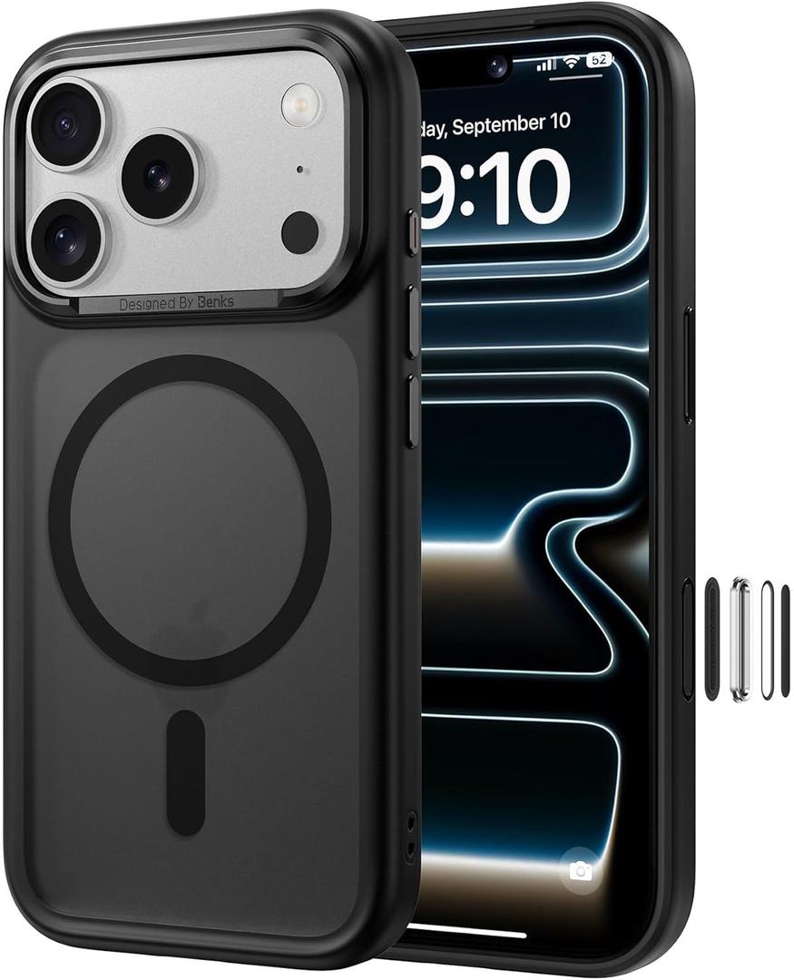 BENKS Magnetic Case for iPhone 17 Pro, Compatible with MagSafe, Military-Grade Drop Protection, Slim Translucent Matte Shockproof Bumper Protective Cover, Black