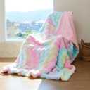 Pink Faux Fur Throw Blanket for Couch Rainbow Fluffy Plush Fuzzy Bed Blankets Warm Thick Rabbit Fleece Bubble Throws for Bedroom Living Room Home Decor, 51"x63"