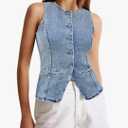 Tankaneo Womens Button Down Denim Vest Tops Sleeveless Fitted Jean Tank Tops Summer Trendy Casual Waistcoat, Size M