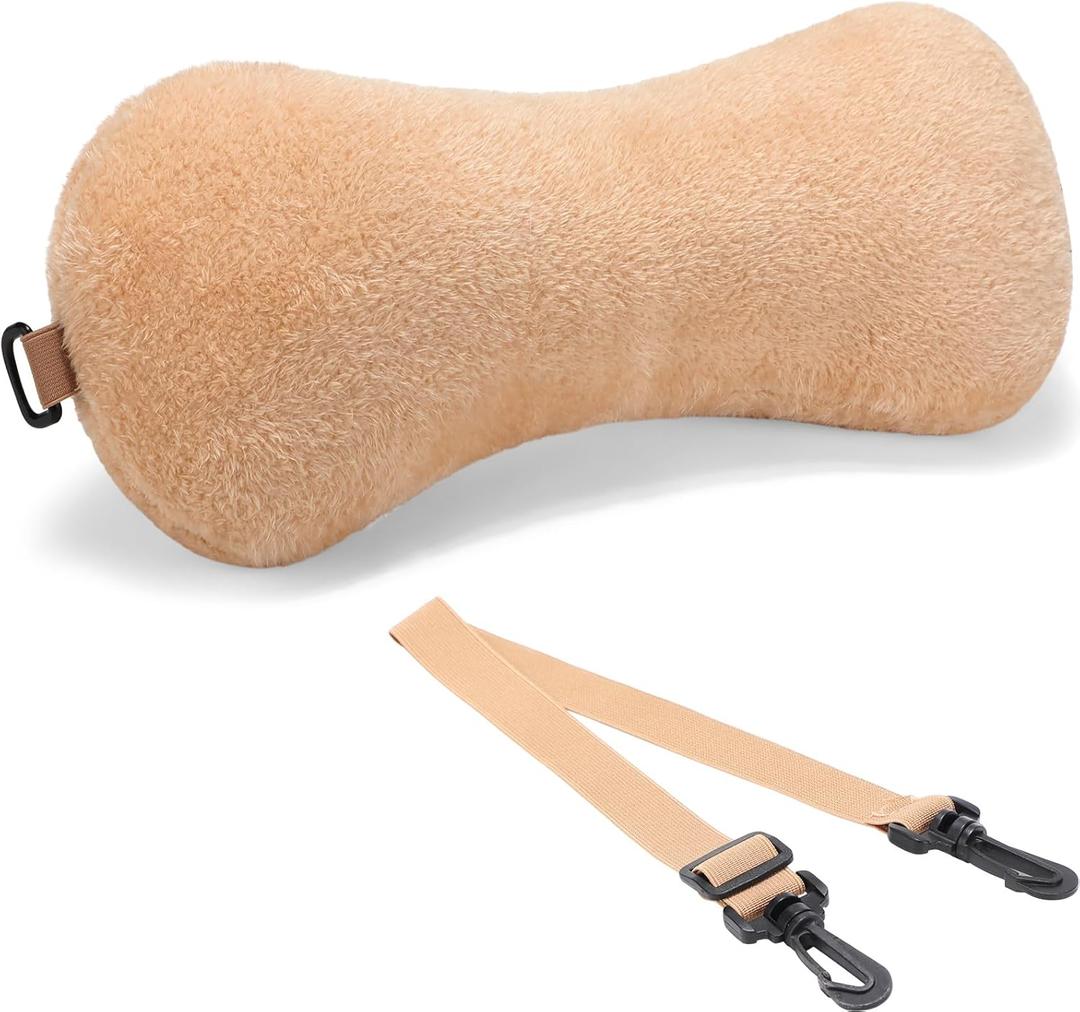 1 Pc Neck Pillow for Recliner Headrest Pillow Bone Shaped Chair Plush with Adjustable Strap Neck Support and Pain Relief Curve Head Cushion for Car Travel Airplane (Coffee)