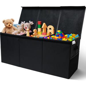 Extra Large Toy Storage Organizer with Lid - Sturdy, Collapsible Toy Chest Storage Box Design - Toys Bin with Dividers for Kids, Nursery, Bedroom, Playroom 37"x16"x14" (Black)