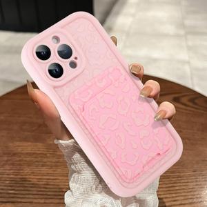 MOWIME Compatible with iPhone 14 Pro Case with Card Holder, Cheetah Print Shockproof Soft TPU Protective Case Women Girls, Anti Scratch Wallet Case for iPhone 14 Pro 6.1 Inch, Pink