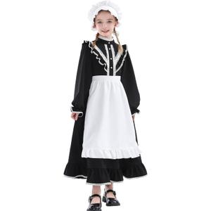 Nuoqi Pioneer Dresses for Girls 1800s Victorian Dress Colonial Costume Prairie Dress (Large, Black)