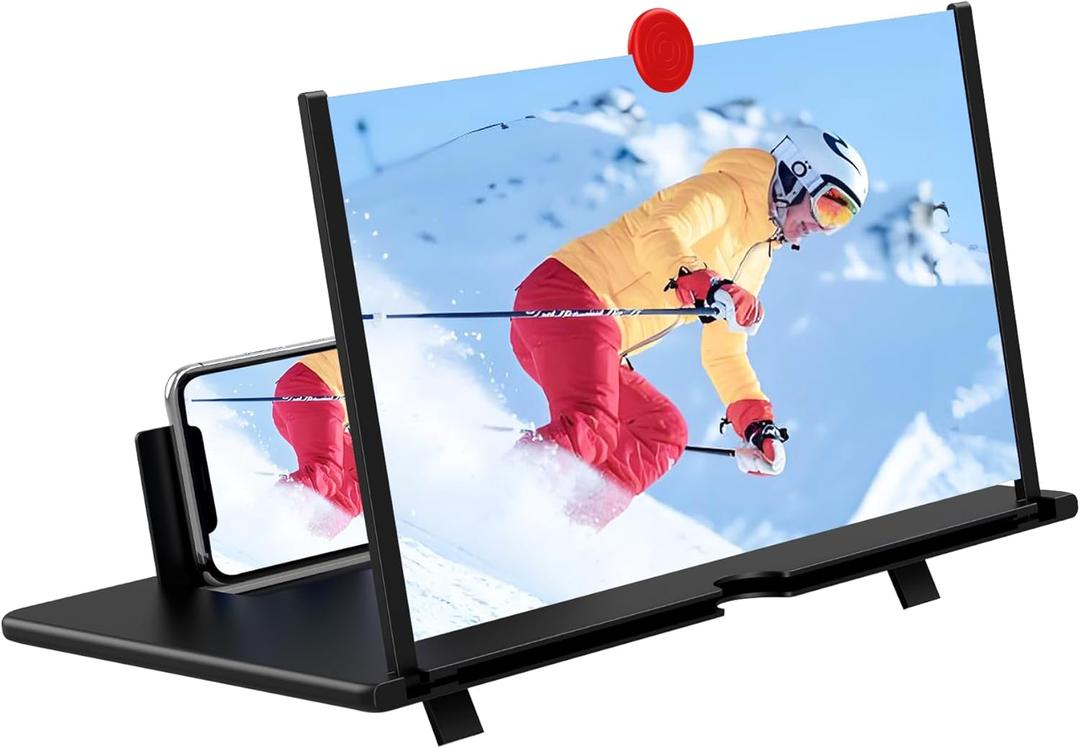 14" Screen Magnifier,3D HD Mobile Phone Magnifier Projector Screen Enlarger for Movies, Videos, and Gaming,Foldable Cell Phone Stand with Screen Amplifier,Supports All Smartphones (Black, 14inch)