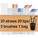 20 Pack Reusable Stainless Steel Metal Straws,10.5" & 8.5" Reusable Drinking Straws with 20 Silicone Tips 5 Straw Brushes 1 Travel Case,Eco Friendly Extra Long Metal Straw Fit for 20 24 30 oz Tumbler