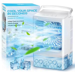 Portable Air Conditioners - Evaporative Air Cooler - Mini Personal Air Conditioner - 4-in-1 Small Ice Fan Air Cooler for Bedroom Camping Office (White)