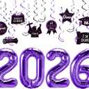 Purple Graduation Party Decorations, Purple 2026 Balloons, Class of 2026, Congrats Grad Hanging Swirl Decorations, Graduation Party Supplies