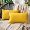 MIULEE Pack of 2 Decorative Outdoor Solid Waterproof Throw Pillow Covers polyester Garden Farmhouse Cushion Cases for Summer Patio Tent Balcony Couch Sofa 20x12 Inch Mustard Yellow