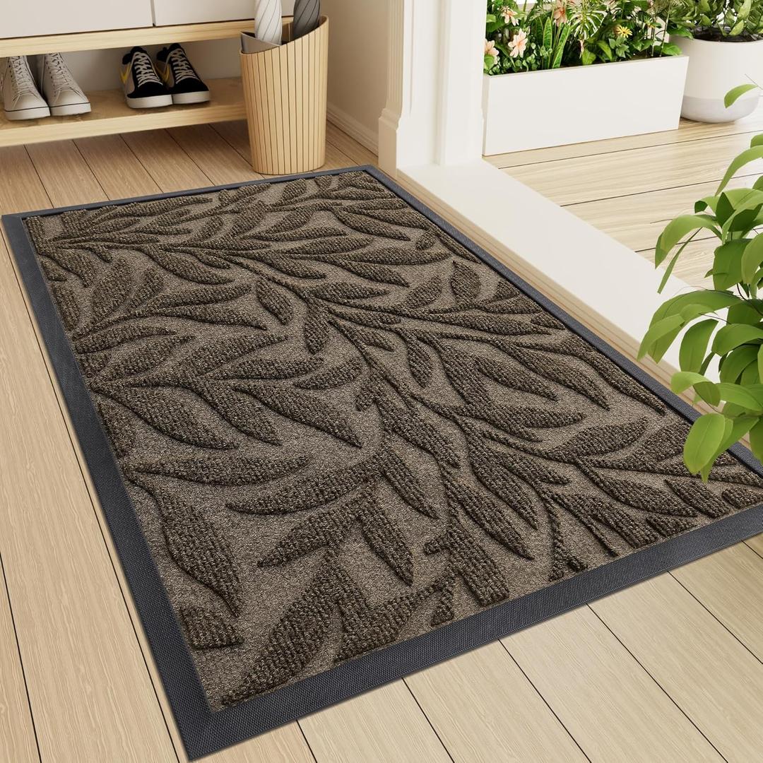 Smiry Front Door Mat Indoor Outdoor Entrance, Heavy Duty Natural Rubber, Trap Dirt and Moisture, Non-Slip Doormats, Low Profile, Easy Clean Patio Porch Entryway Mat, 29.5x17, Brown