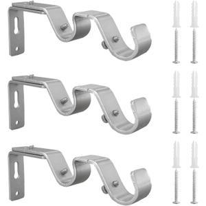 Double Curtain Rod Bracket Heavy Duty Curtain Rod Brackets,3 Pcs Adjustable Double Rod Holders for 3/4 and 5/8 Inch Rod(Silver)