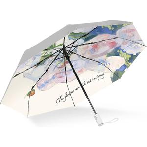 Cuby UV Sun Umbrella Compact Folding Travel Umbrella Auto Open and Close for Windproof, Rainproof & 99.9% UV Protection Parasol with Silver Anti-UV Coating (Silver Rose)