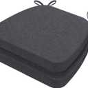 AAAAAcessories D-Shaped Chair Cushions, 2" Thick Dining Chair Pads with Ties and Removable, Machine-Washable Cover, 17" x 16", Set of 2 pack, Dark Grey