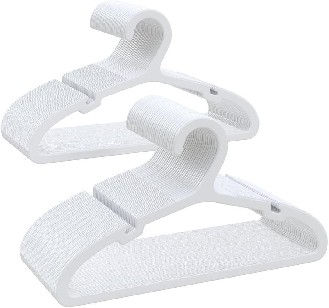 Plastic Baby Hangers, Pack of 60, Ultra Slim Closet Hangers, Non-Slip, Space-Saving, Sturdy, 11" W x 6.1" H (for Children Aged 0-6 Years), White, UAPY0660W