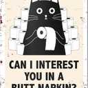 Funny Cat Bathroom Decor Black Cat Sign Can I Interest You In A Napkin Tin Sign for Bathroom Toilet Restroom Wall Decor Accessories, Gifts for Cats Lovers, 8x12 Inches