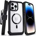 Defender for Clear iPhone 14 Pro Max Case with Belt Clip Holster, Compatible with MagSafe, Anti-Yellowing, Full-Body Phone Cover for iPhone 14 Pro Max Case (Clear & Black)