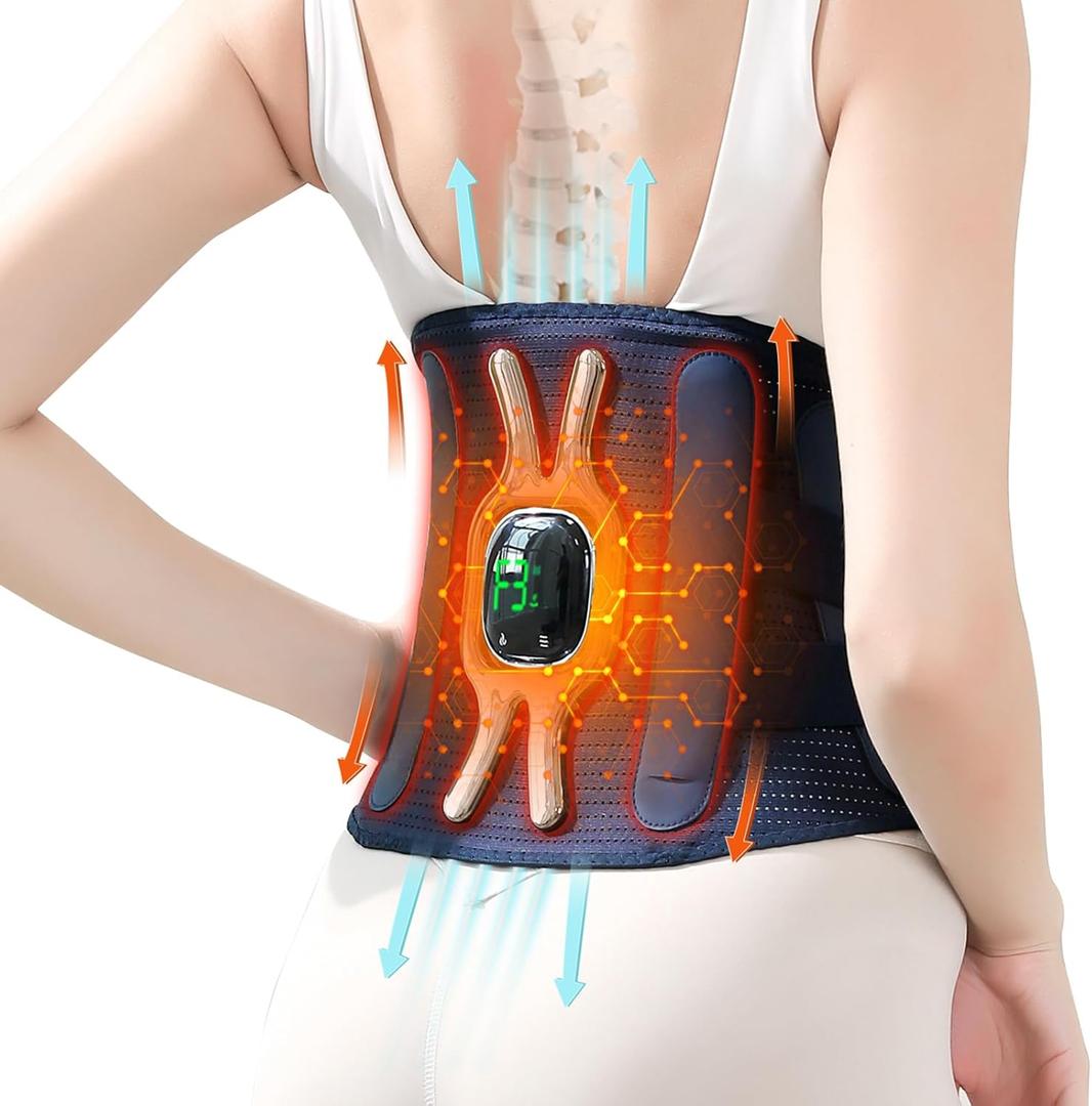 Cordless Heating Pad with Massager for Back, 78" Portable Wearable Heating Pad for Cramps, Lower Back Massager with 3 Heat & 3 Vibration, Auto Off, Back Lumbar Support Belt for Women Men Mom Dad