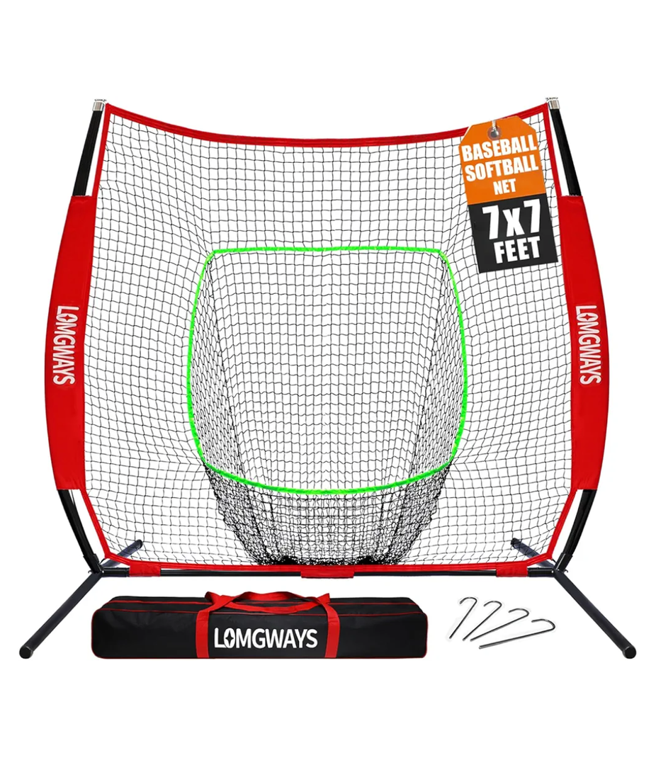 7x7ft/8x8ft Baseball Softball Net with Steel Frame for Batting, Hitting, Pitching, Portable Baseball Batting Net with Carry Bag, Great for All Levels