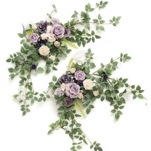 Ling's moment 2PCS Artificial Floral Swags Centerpieces Wedding Flower Purple Rose Garland Greenery Arrangements for Sweetheart Head Table Decor Car Wall Window Arch Garden Decor Lilac & Gold