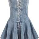 Womens Summer Casual Distressed Denim A Line Dress Tube Top Dress Fashion Jean Outfits (Light Blue), L