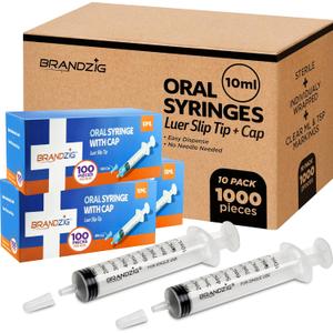 1000 PCS - 10ml Oral Syringe With Cap | Oral Dispenser Without Needle, Luer Slip Tip | Individually Wrapped Medicine Dropper For Infants & Pets - Bulk Case - 10 boxes of 100 PCS (1,000 pcs)