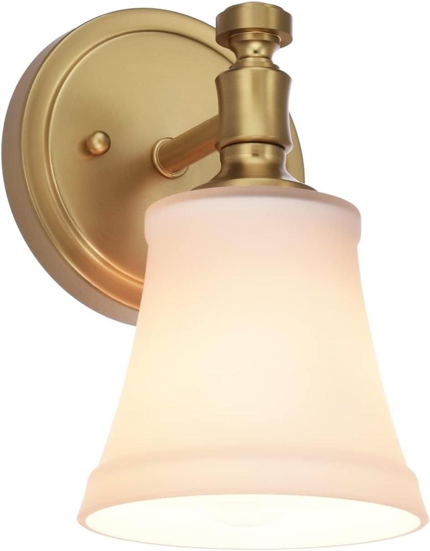 Wall Sconces, Traditional Aged Brass 1 Light Sconce, Wall Light with Opal Glass Shade for Bedroom Bathroom Living Room & Hallway Vanity Lighting Fixture