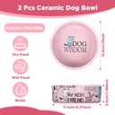 2 Pcs 5 Inch Ceramic Dog Bowls Dishes for Small Dogs Cute Cartoon Pattern Puppy Cat Bowls Heavy Food Water Dishes for Pets Feeding Travel, Dishwasher Safe Microwave Safe(Pink and Gray)